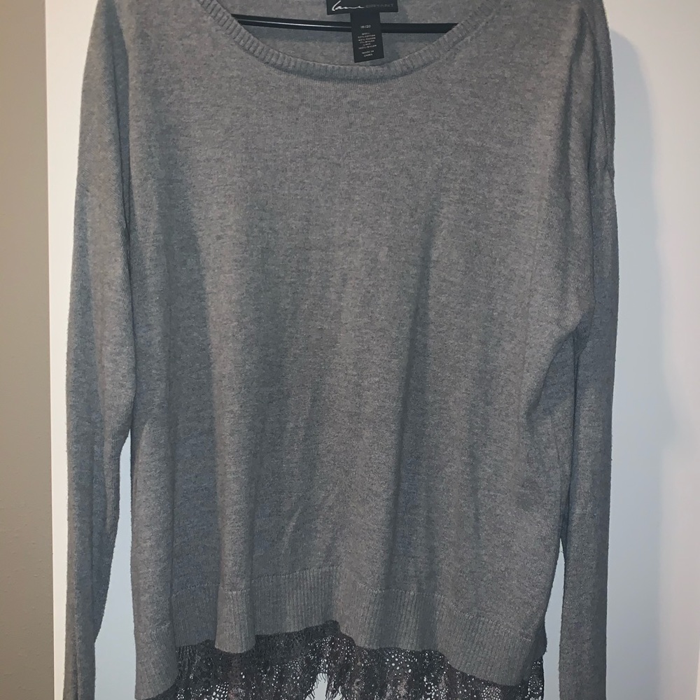 grey sweater w/ lace trim
